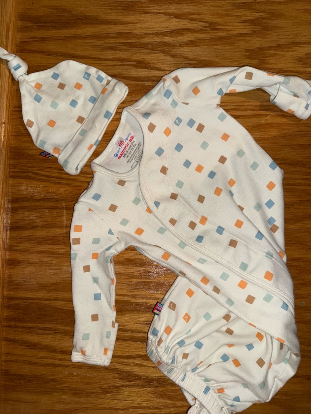 Magnetic Me White Baby Onesie with Multicolored Square Print